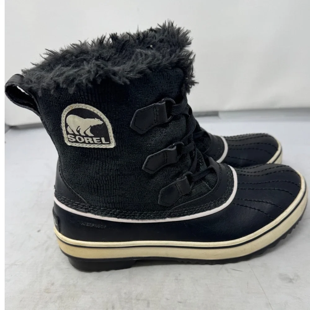 🔥Sorel Tivoli 🖤🩷🖤Waterproof 200g Insulated Winter‎ Boots Black Suede& Fur 7